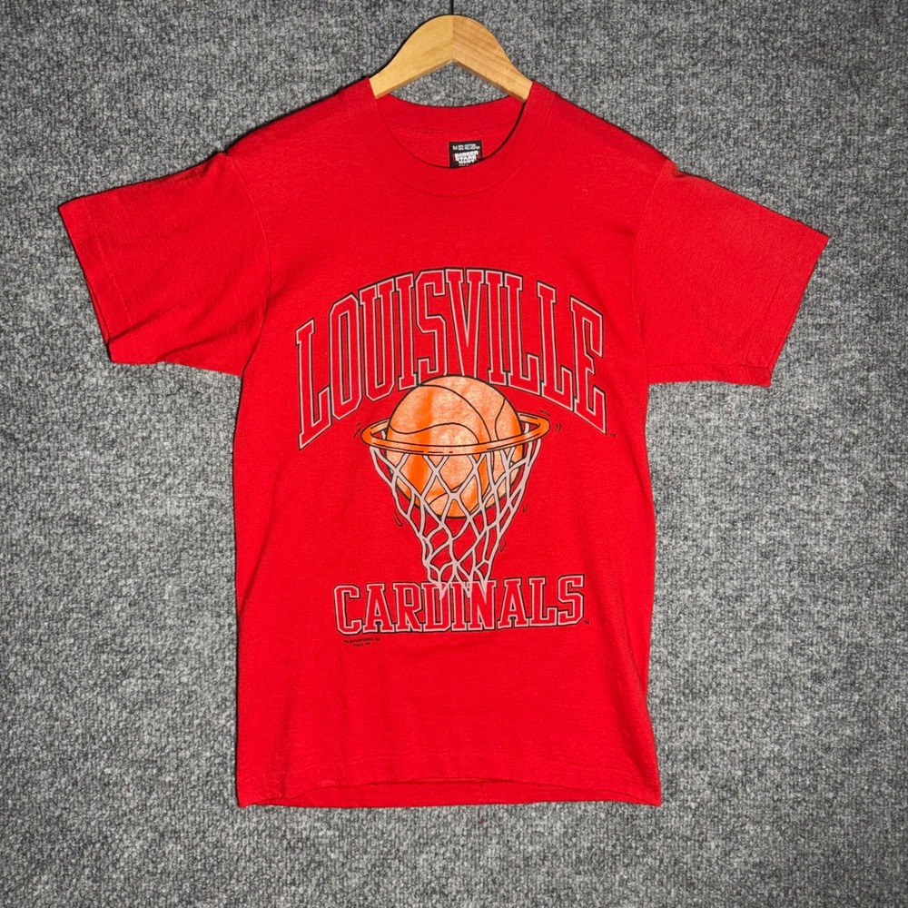 Vintage Louisville Cardinals NCAA Basketball Cotton T-Shirt Red Mens Size Medium